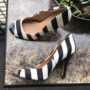 Black and white striped high heels